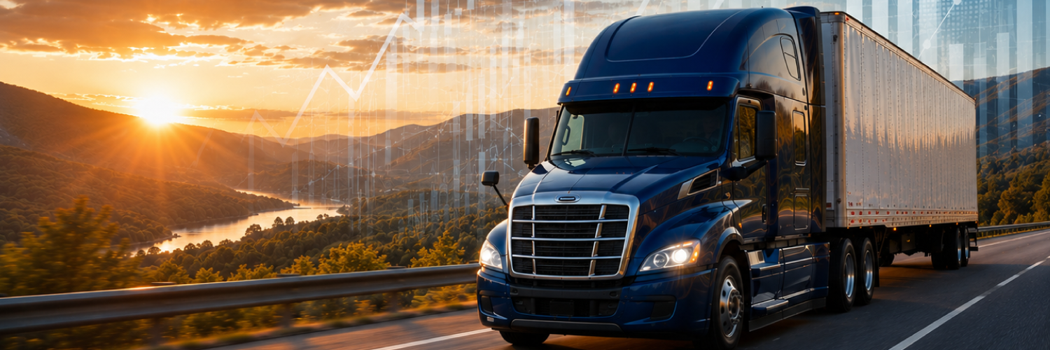semi truck at sunset